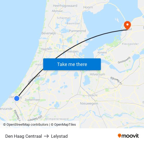 Den Haag Centraal to Lelystad map