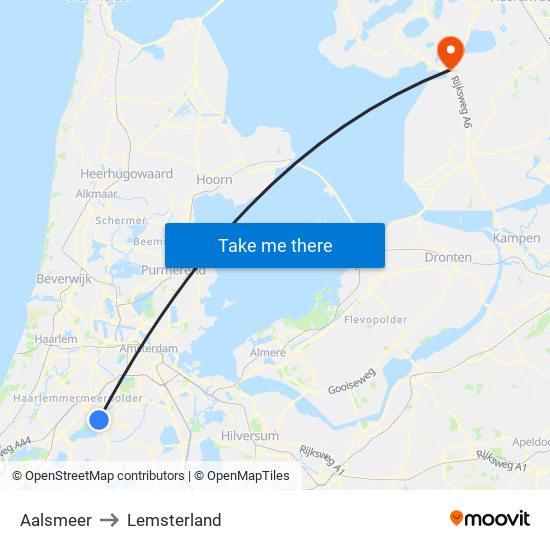 Aalsmeer to Lemsterland map