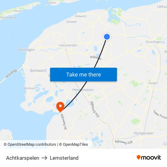 Achtkarspelen to Lemsterland map