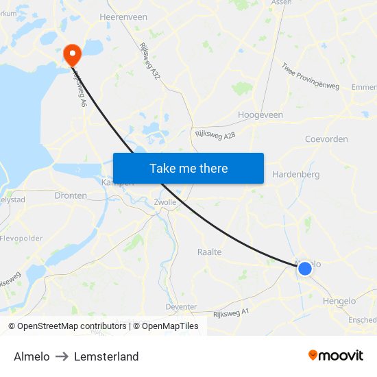 Almelo to Lemsterland map