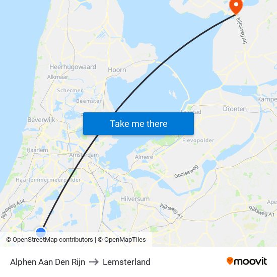 Alphen Aan Den Rijn to Lemsterland map