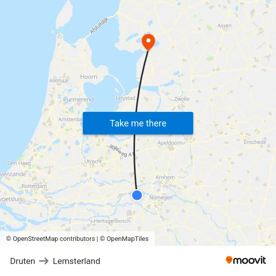 Druten to Lemsterland map