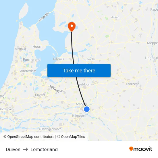 Duiven to Lemsterland map