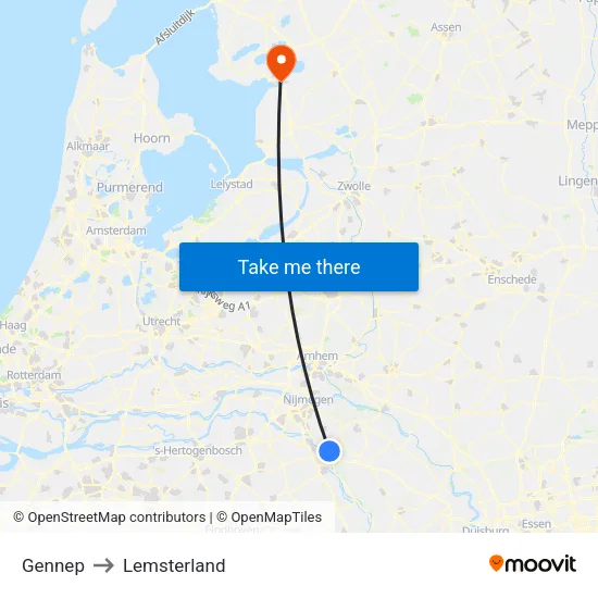 Gennep to Lemsterland map