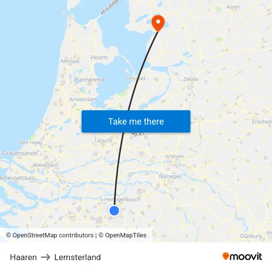 Haaren to Lemsterland map