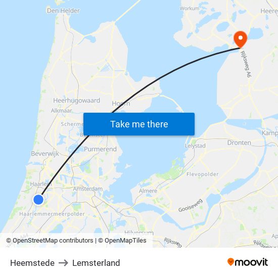 Heemstede to Lemsterland map