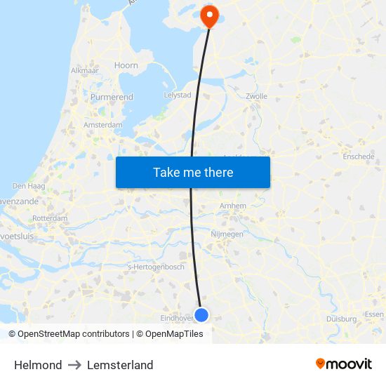 Helmond to Lemsterland map