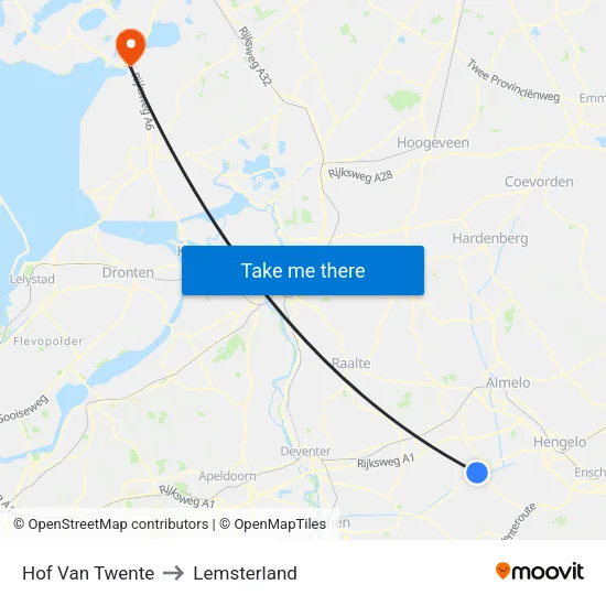 Hof Van Twente to Lemsterland map