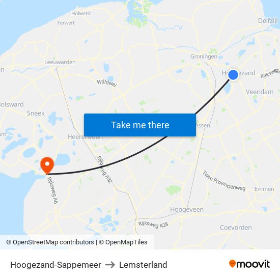 Hoogezand-Sappemeer to Lemsterland map