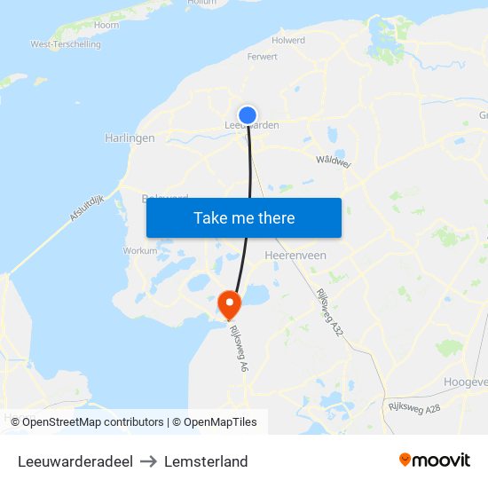Leeuwarderadeel to Lemsterland map