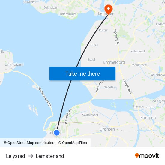 Lelystad to Lemsterland map