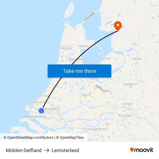 Midden-Delfland to Lemsterland map