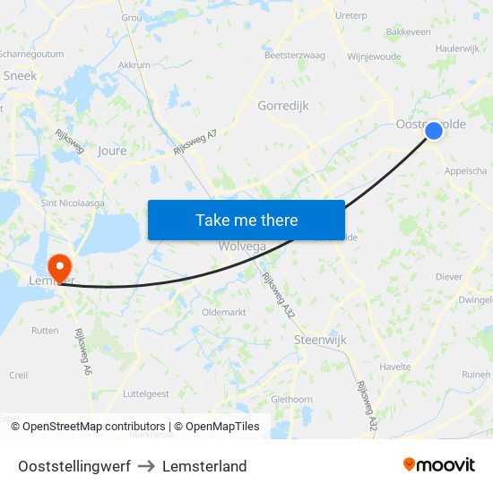 Ooststellingwerf to Lemsterland map