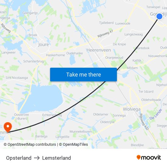 Opsterland to Lemsterland map