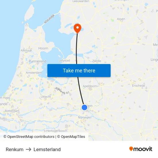 Renkum to Lemsterland map
