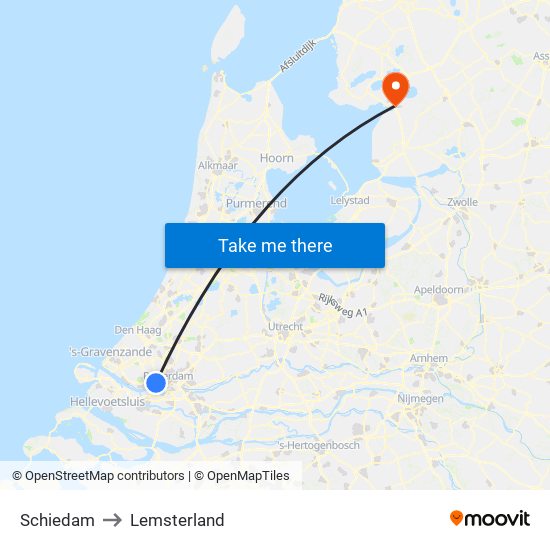 Schiedam to Lemsterland map