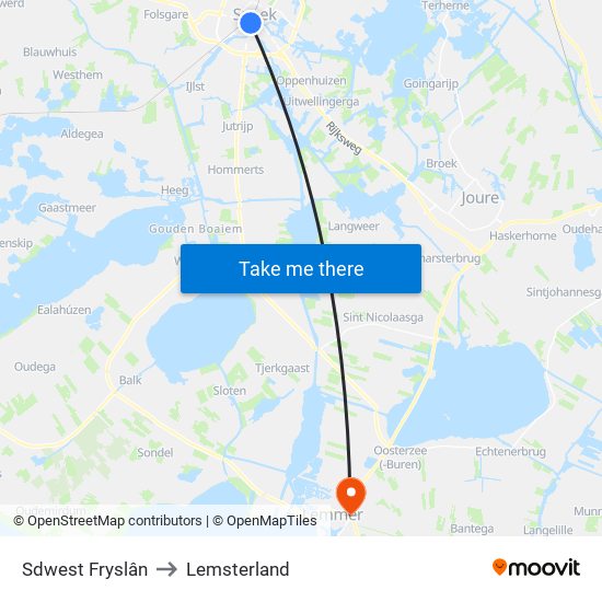 Sdwest Fryslân to Lemsterland map