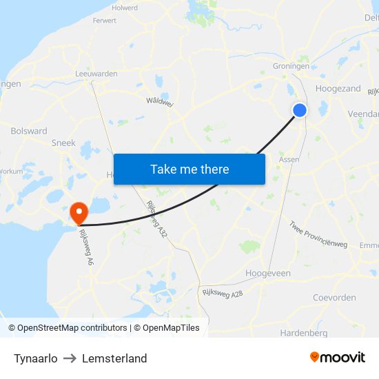 Tynaarlo to Lemsterland map