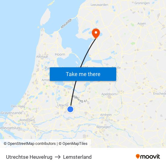 Utrechtse Heuvelrug to Lemsterland map