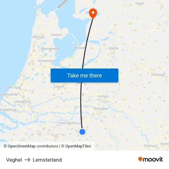 Veghel to Lemsterland map