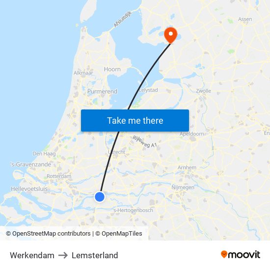 Werkendam to Lemsterland map