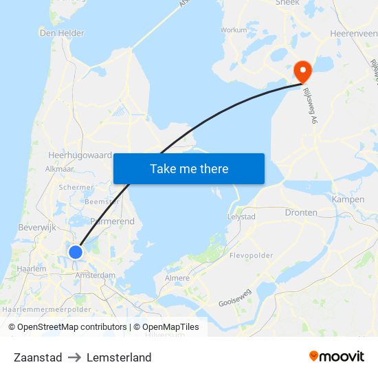 Zaanstad to Lemsterland map