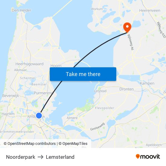 Noorderpark to Lemsterland map