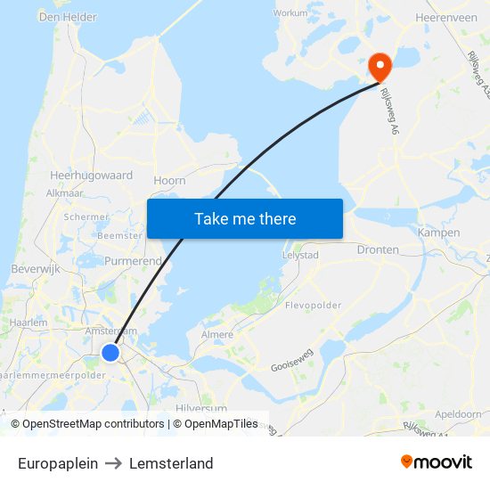 Europaplein to Lemsterland map