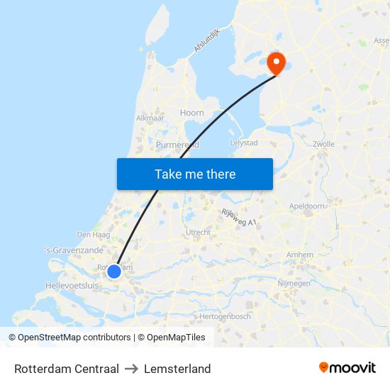 Rotterdam Centraal to Lemsterland map