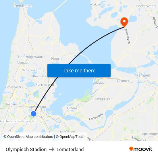 Olympisch Stadion to Lemsterland map