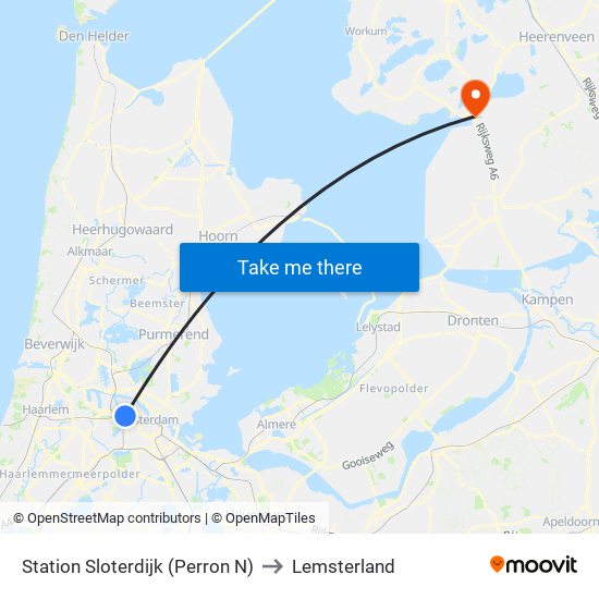 Station Sloterdijk (Perron N) to Lemsterland map