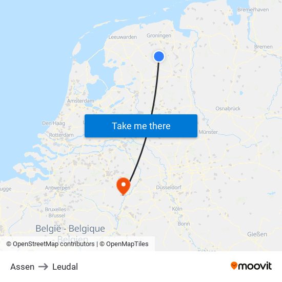 Assen to Leudal map