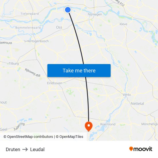 Druten to Leudal map