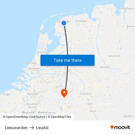 Leeuwarden to Leudal map