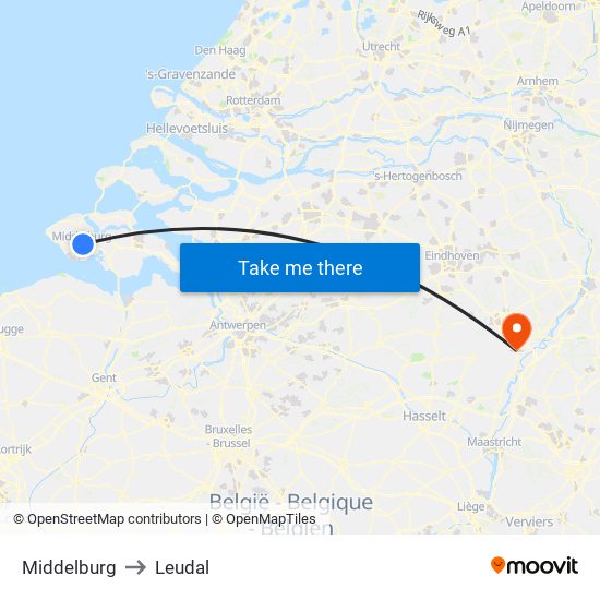 Middelburg to Leudal map