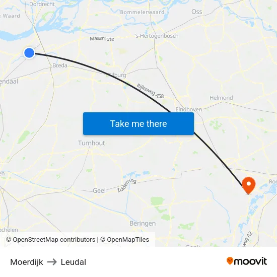 Moerdijk to Leudal map