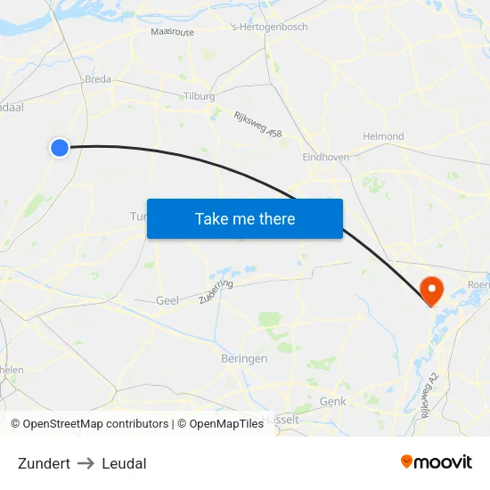 Zundert to Leudal map