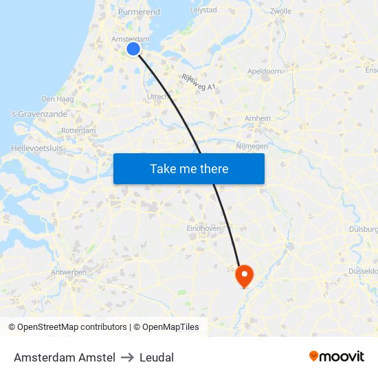 Amsterdam Amstel to Leudal map