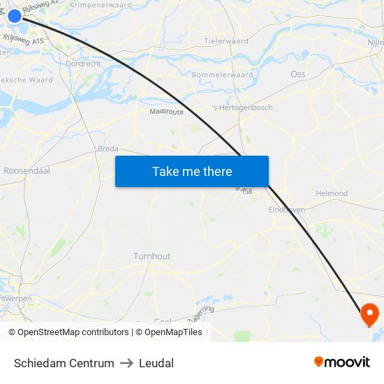 Schiedam Centrum to Leudal map