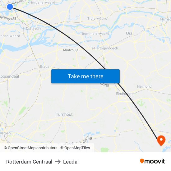 Rotterdam Centraal to Leudal map