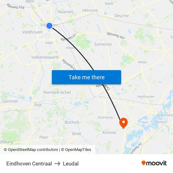 Eindhoven Centraal to Leudal map