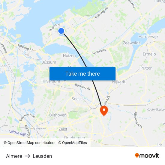 Almere to Leusden map