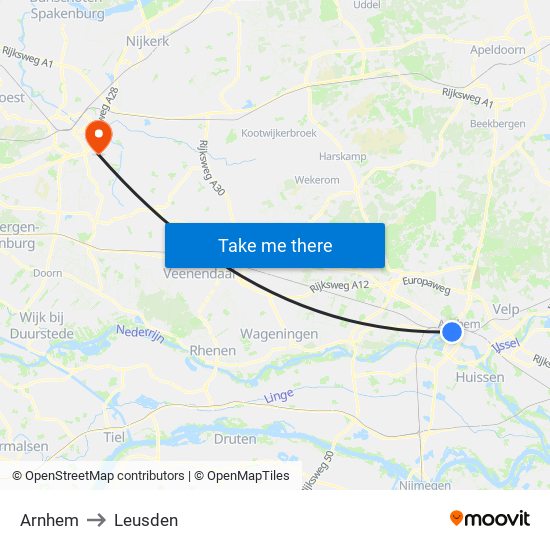 Arnhem to Leusden map