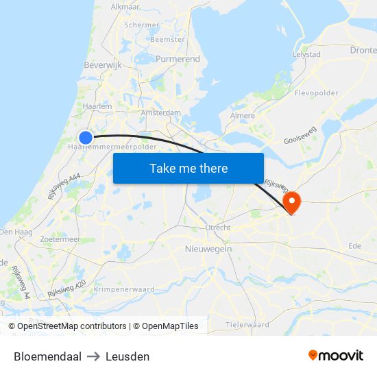 Bloemendaal to Leusden map