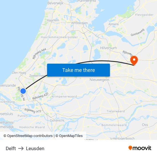 Delft to Leusden map