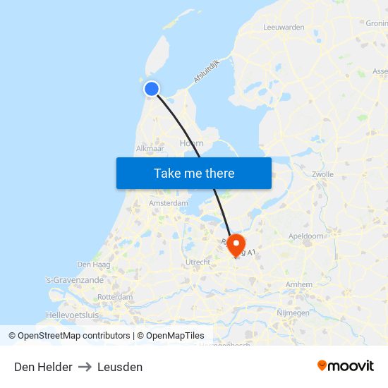 Den Helder to Leusden map