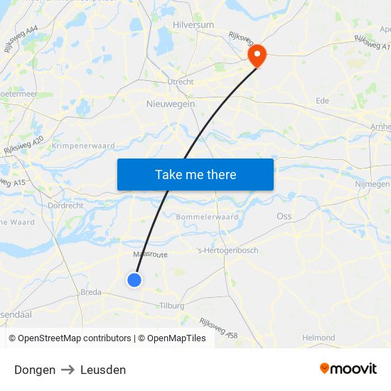 Dongen to Leusden map