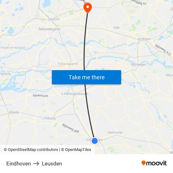 Eindhoven to Leusden map