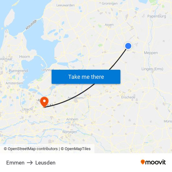 Emmen to Leusden map