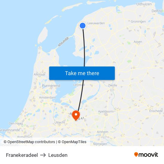 Franekeradeel to Leusden map